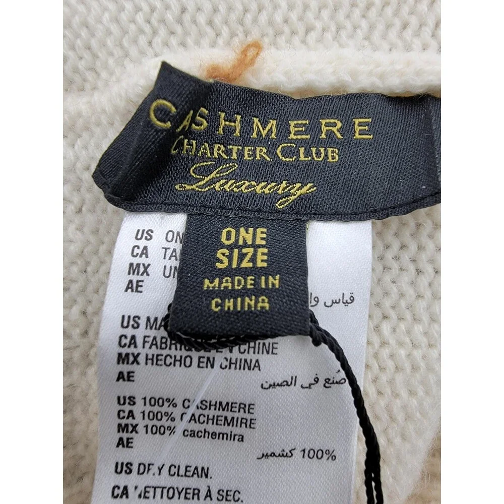 Charter Club Cashmere Stripe Cuffed Beanie Women's One Size Warm Praline